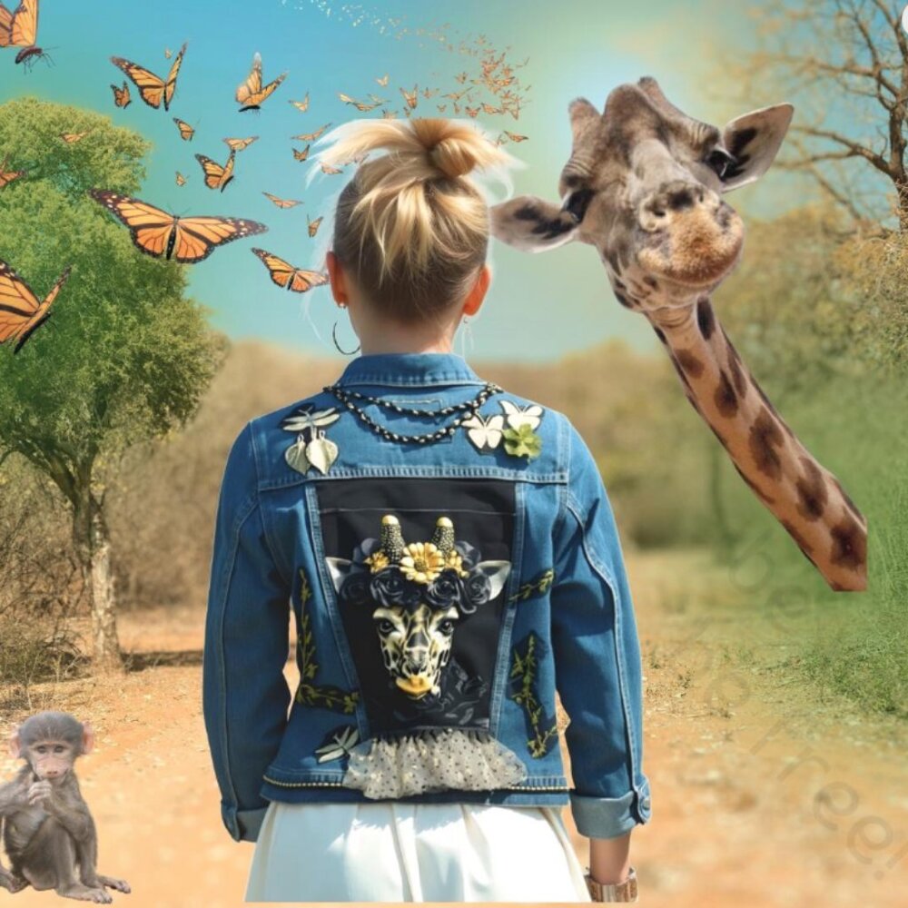 Giraffe Glam Upcycled Levi’s Jacket XS/S – Handmade Maximalist